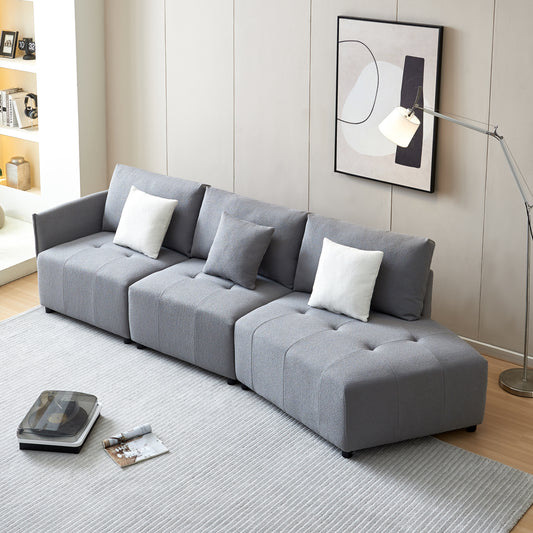 Snug Charm: 120'' Gray Teddy Fabric Modular Sectional Sofa for Comfy