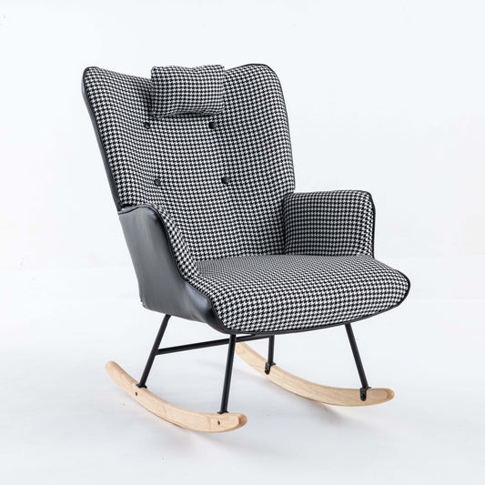 Comfy Houndstooth Rocking Chair for Nursery and Living Room