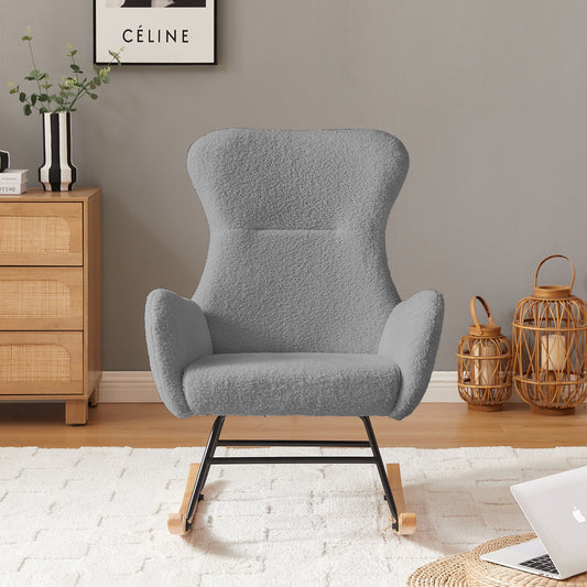 Rocking Chair in Grey Teddy Fabric for Cozy Comfort