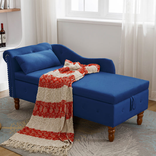Navy Blue Velvet Chaise Lounge with Storage - Luxurious Comfort & Modern Design
