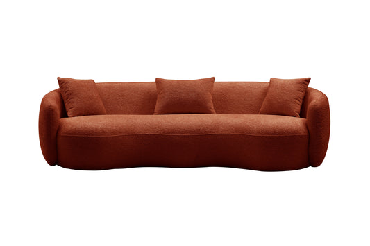 Mid Century Modern Curved Sofa, Boucle Fabric Couch for Bedroom, Orange