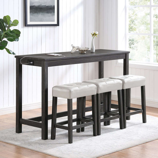 4-Piece Bar Table Set with Power Outlet - White & Black