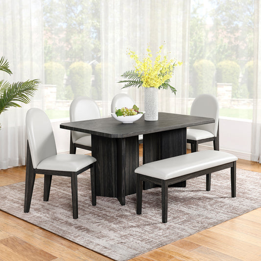 Complete Modern 6-Piece Dining Set: 60-Inch Table, 4 Chairs, Bench - Easy Assembly