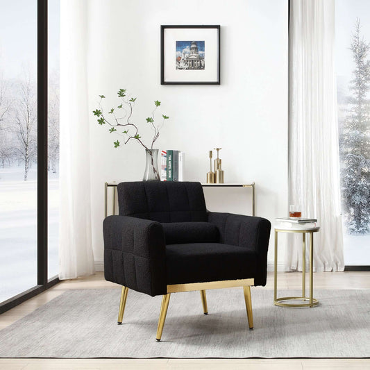 Modern Black Teddy Fabric Accent Chair with Gold Legs