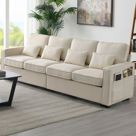 Modern Linen Sofa with Pillows, Beige | Office & Home