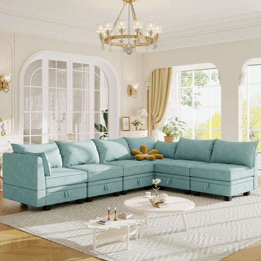 Contemporary U-Shaped Modular Sectional Sofa with Reversible Chaise, Convertible Bed, and Storage Seat for Living Room