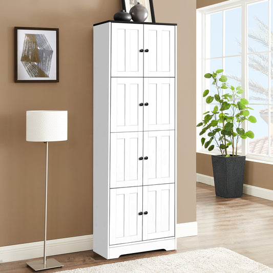 White Tall Storage Cabinet: 8 Doors, 4 Shelves - Ideal for Living Room, Kitchen, Bedroom, Bathroom, or Office Wall Storage