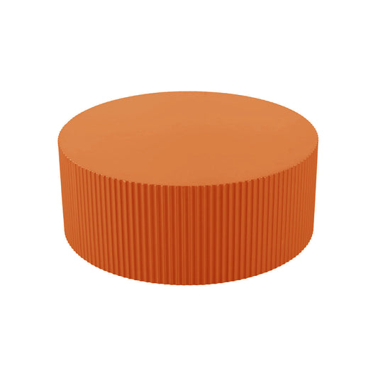 Stylish Round Coffee Table with Handcraft Relief Design, Bright Orange