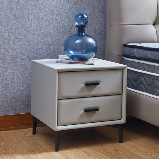 Modern 2-Drawer Nightstand with PU Leather Accents and Hardware Legs, Versatile Bedside Cabinet