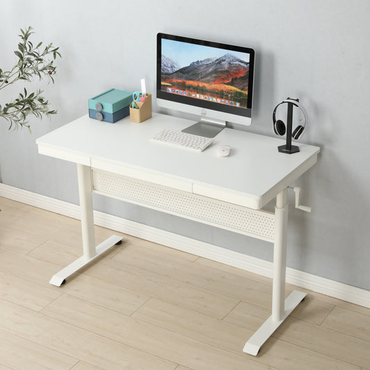 White Ergonomic Standing Desk 48x24 with Metal Drawer