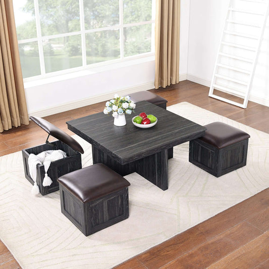 Space-Saving Coffee Table & Stools Set - No Assembly Needed