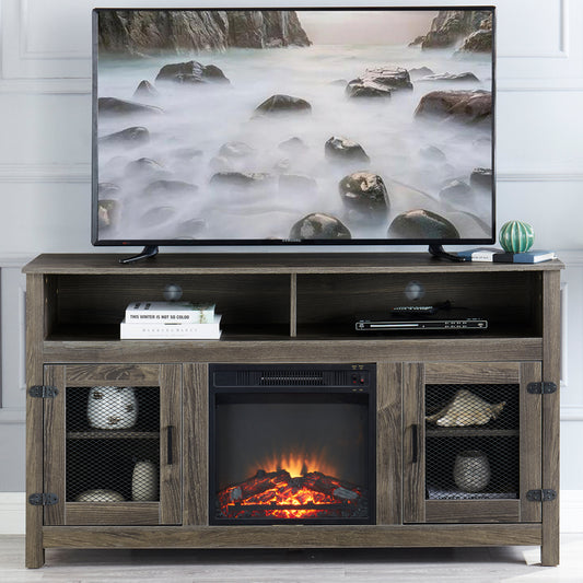 TV Stand with Electric Fireplace Farmhouse Style, with Storage Cabinet Fit up to 65"