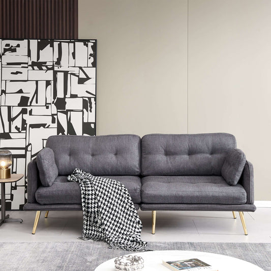 Luxurious Dark Grey 3-Seat Sofa with Gold Legs