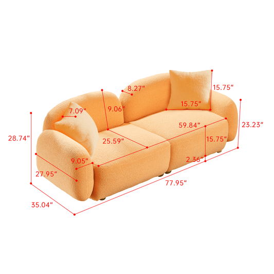 Cozy Teddy Fabric Sofa - Plush Yellow Velvet Couch 77.95"
